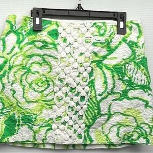 Lilly Pulitzer Tate Green & White Floral Cotton Mini Skirt Size 2